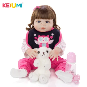 

KEIUMI New Arrival 23 inch Reborn Baby Dolls For Girls Menina Full Silicone Vinyl Body Curly Hair Baby Reborn Brinquedos