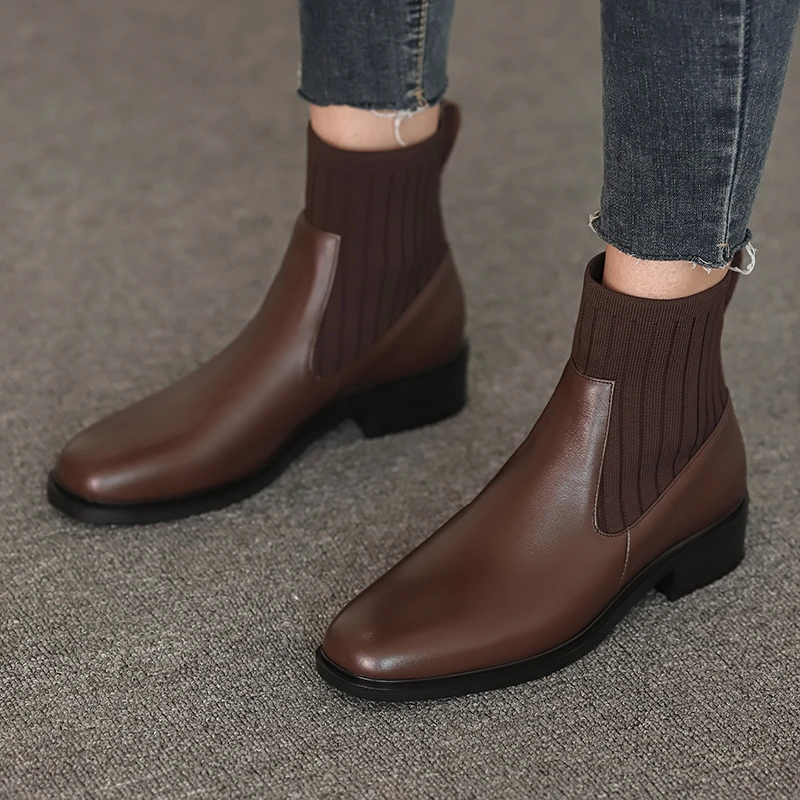 Botas tejidas para mujer, de calzado para Otoño e Invierno para mujer, tacón bajo, punta redonda, zapatos de dama sin taco| Botas hasta el tobillo| - AliExpress