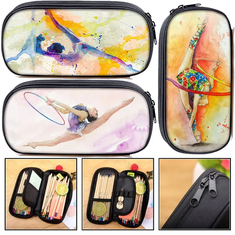 Gracefully Gymnastics Art Print Pencil Box Cosmetic Bag Women Stationary Bags Makeup Bags Canvas