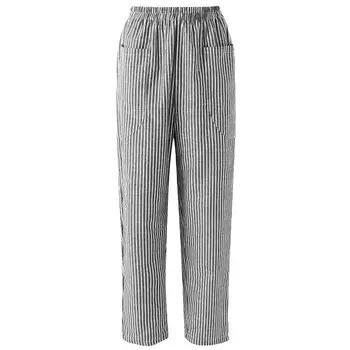 

Women Elastic Waist Striped Pockets Loose Cotton Linen Long Harem Pants Casual Overalls Trousers Black S