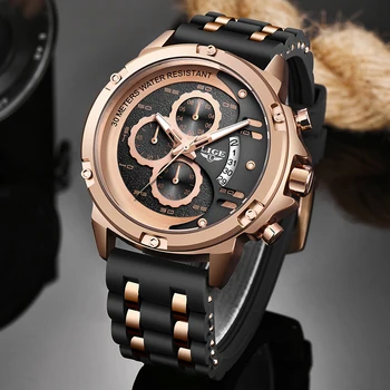 

LIGE Military Watches Men Silicagel Band Waterproof Quartz Wristwatch Chronograph Clock Male Fashion Sports WristWatch 2020