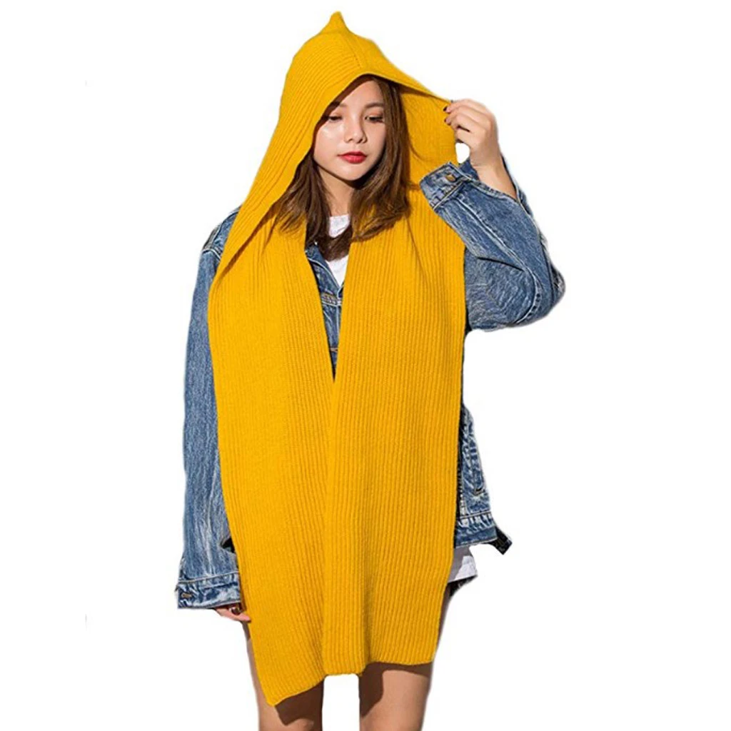 Hooded Winter Scarf for Men & Women- Chunky Knitted Scarves Hoodie Hat Warm Knitted Earflap Hats Snood Wraps Crochet Scarves