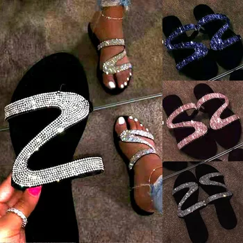 

Women Sequins Slippers Flat Heel Fashion Casual Shoes Outdoor Non-slip Female Slides Beach Slippers Sandals Sapato Feminino 2020