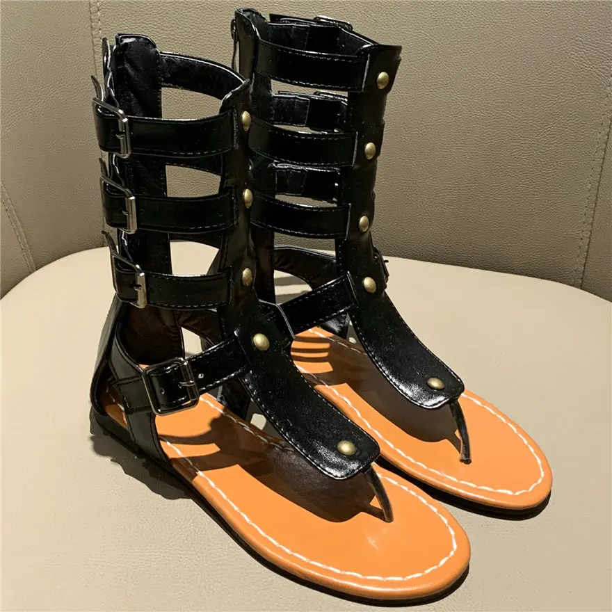

Us Size 4-Us12 Women Buckle Strappy Roman Gladiator Thong Sandals Female Summer Platform Flat Heel Oxfords RIvets Casual Shoes