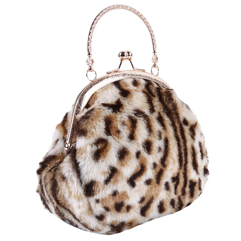 Light leopard Модная женская сумка-мессенджер на цепочке для телефона с верхней ручкой, сумочка С Принтом Леопарда, вечерние сумки на плечо, плюшевые сумки - Цвет: Light leopard