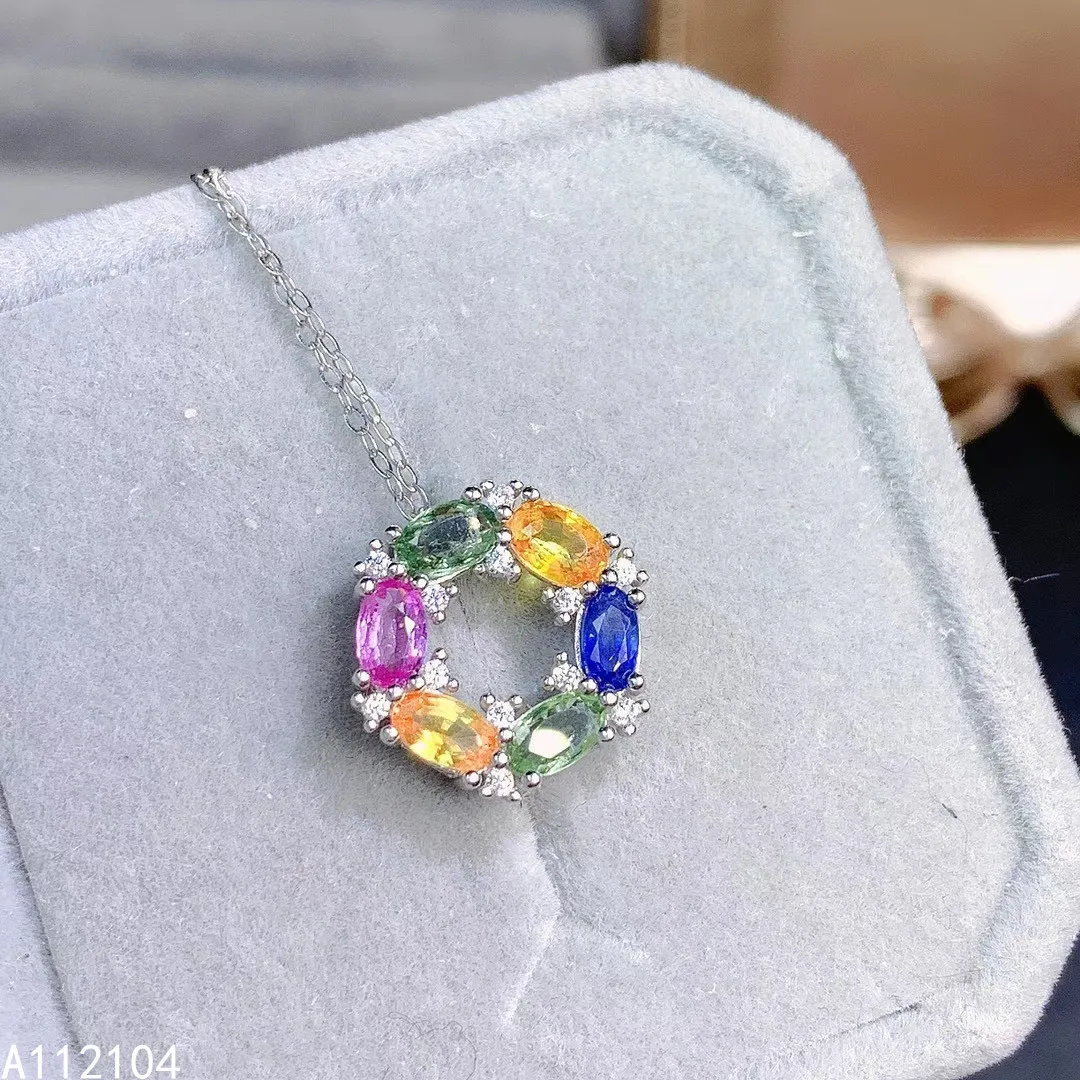 

KJJEAXCMY fine jewelry 925 Silver inlaid Natural color sapphire women fresh popular round gem necklace pendant support detection