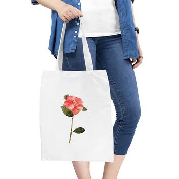 

Women Large Capacity Shopping Totes Bags Canvas Shoulder Bags Girls School Bag Flower Printing Travel Female Handbag