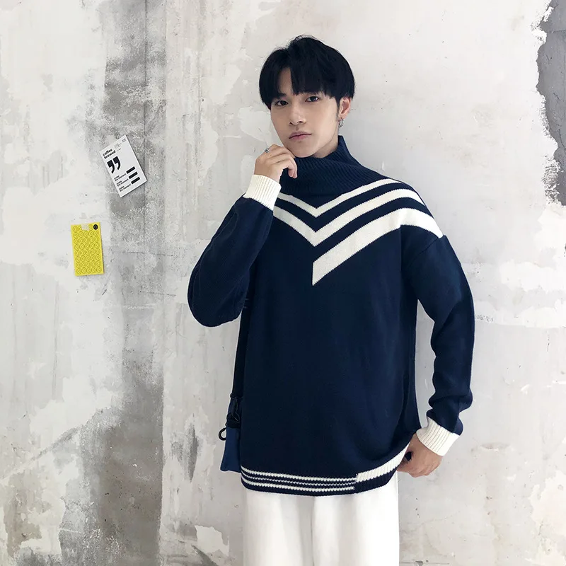

Autumn Winter Turtleneck Wool Pullover Warm Thick Patchwork Comfortable Spacious Clothes Knitted Casual Male Sweater