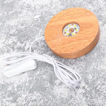 

Wooden LED Display Stand 3D Night Light Round Base Holder for Crystals Glass Ball