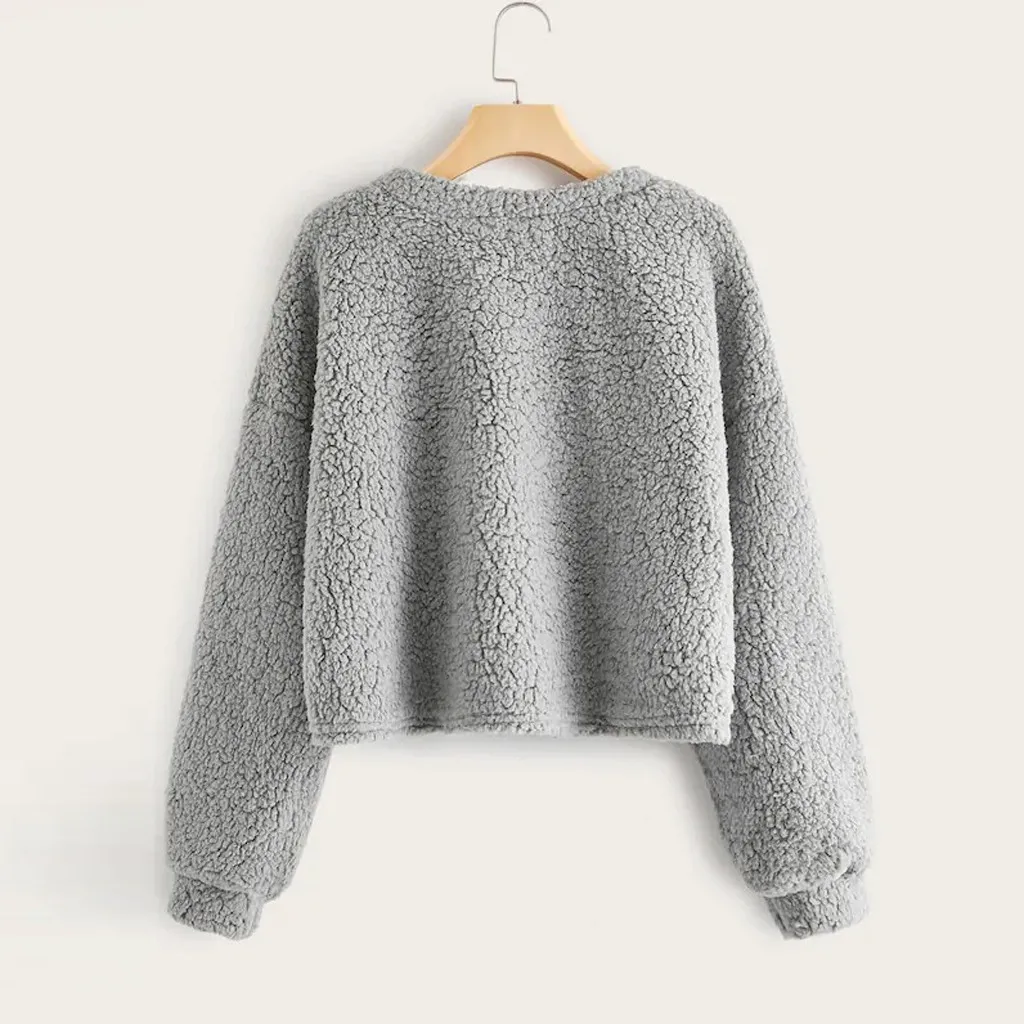 Kawaii moletom feminino sudadera mujer Модный свитшот Женский Повседневный свободный длинный рукав однотонный свитшот с v-образным вырезом
