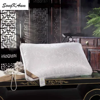 

SongKAum high quality 100% Mulberry Silk pillow adult household health care pillows 100% Cotton Satin jacquard Cover Neck guard