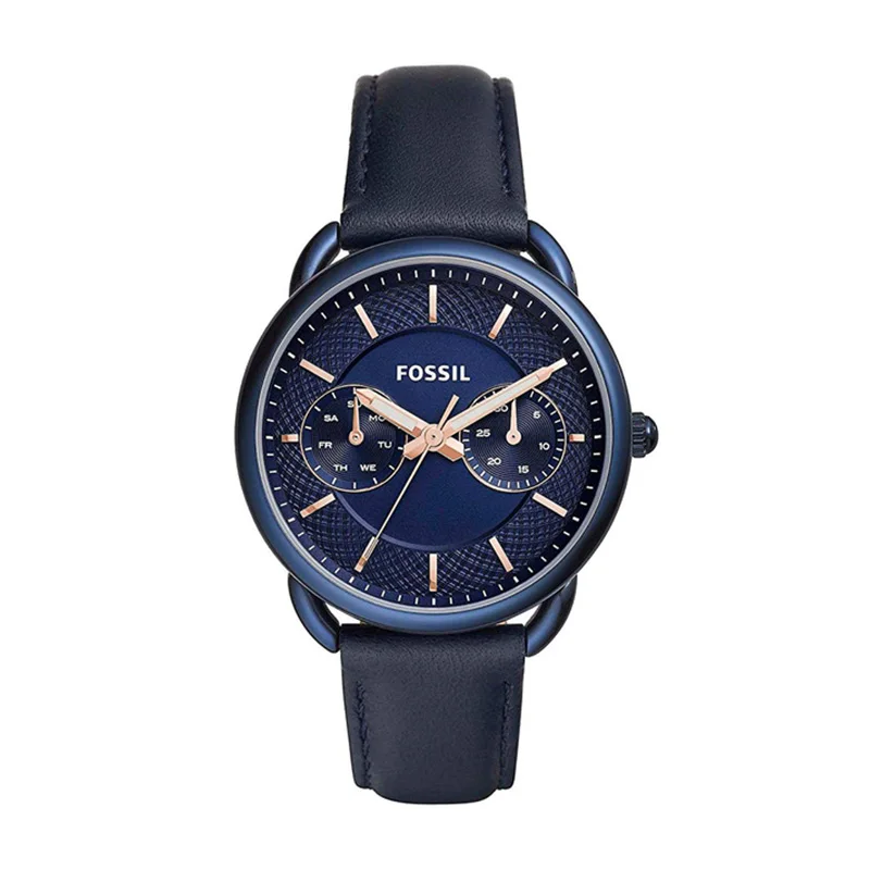 

Fossil Women Quartz Watches Tailor Multifunction Blue Dial Ladies Watch with Leather Strap Luxury Wrist Watches ES4092