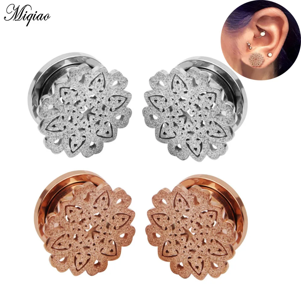 

Miqiao 2pcs Explosive New Product Stainless Steel Hollow Frosted Pulley Ear Expansion 6mm-16mm Exquisite Body Piercing Jewelry