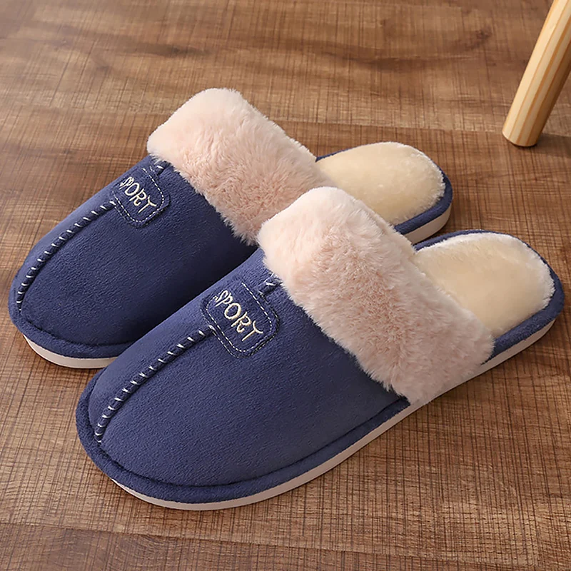 

Women's Slippers Winter Plus Size 43-45 Sewing Warm Fur Slippers Rubber House Shoes for Indoor Outdoor Use