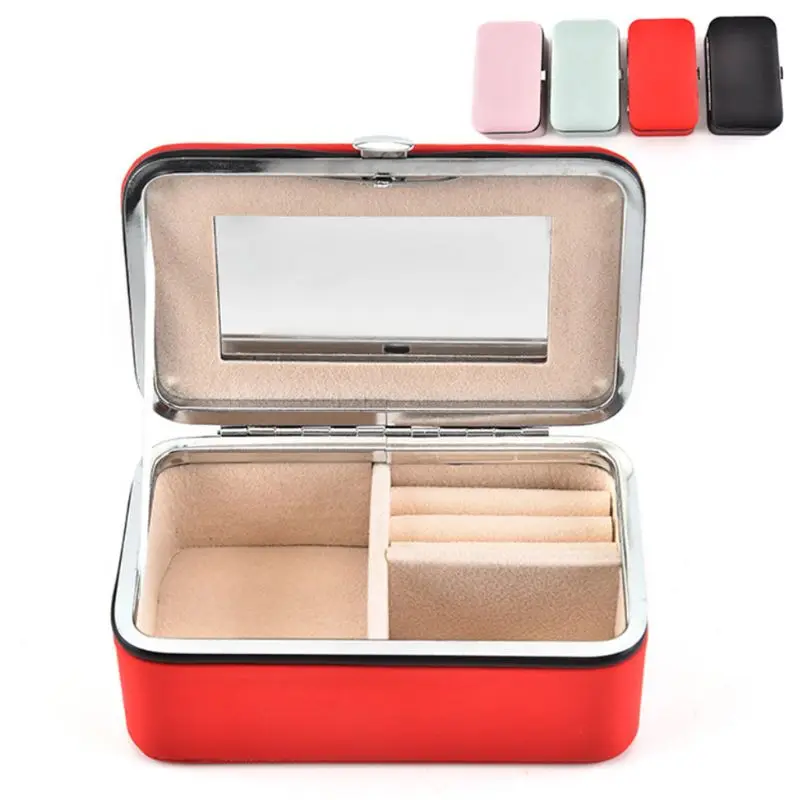 

Jewelry Box Portable with Makeup Mirror Earrings Grids Storage Travel Case