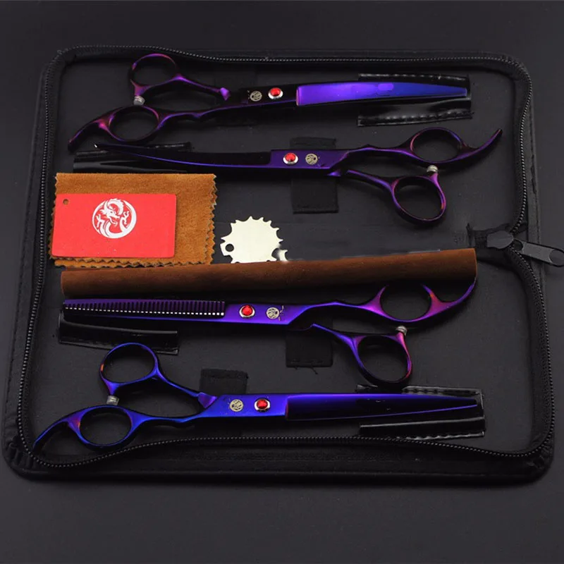 

4pcs/set 7 inch Professional Pet Dog Grooming Scissors 2 Curved Scissors + 1 Thinning Scissor + 1 Straight Shears Pet Hair Cut