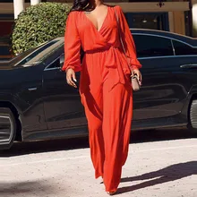 Casual Womens Jumpsuit Fashion Solid Color V-neck Long Sleeve Sashes Lace Up Loose Sexy Romper Overalls Ropa Mujer 2020 New E