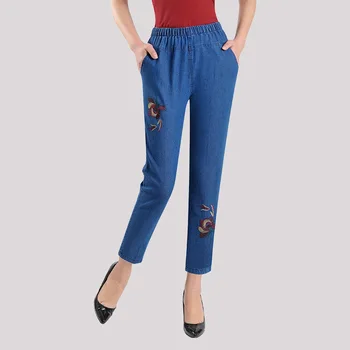 

Women New Fashion Ankle-Length Pants Lady Loose High Waist Jeans Mother Plus Size Middle-aged Straight Casual DenimTrousersXA42F