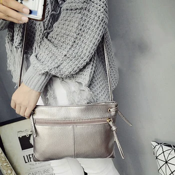 

New Women Messenger Bag Fashion Korean Summer Leather Solid Color Zipped Ladies Girls Clutch Shoulder Bags