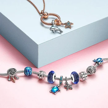 

TOGORY Silver Color Tortoise Pendant Charm Bracelets For Women Fits Dolphin Beads Bracelets Bangles Lover Jewelry Gift 8 Styles