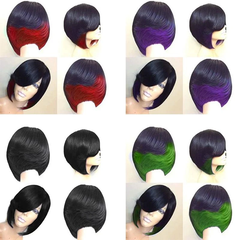 Gradient 2 Colored Wig Full Natural Human Hair Wig Ladies Fashion Wig Short Bob Natural Hair Party Headwear Hot Sale