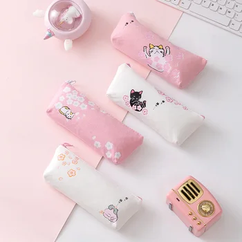 

Cute Cherry Cat Pencil Case for girls Kawaii Sakura pencil box pen bag Stationery pouch school supplies kids gift