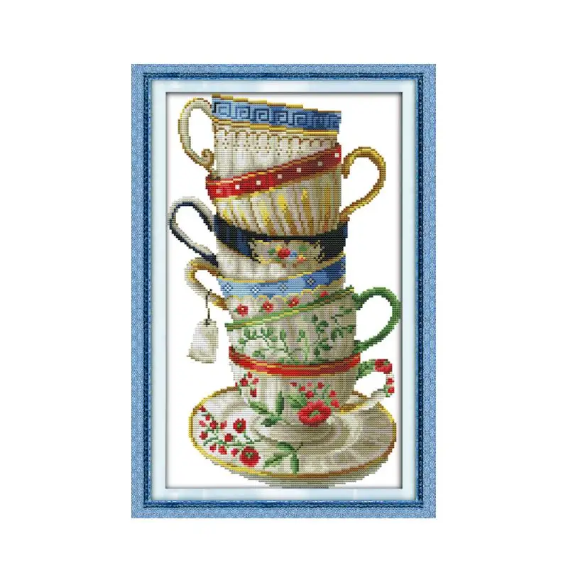 

Elegant coffee cup cross stitch kit counted white 18ct 14ct 11ct printed cotton silk embroidery DIY handmade needlework craft