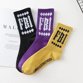 

Autumn Winter New Cotton Long Tube Socks Purple English Alphabet Socks Men Street Fashion Trendy Socks Skateboard Socks