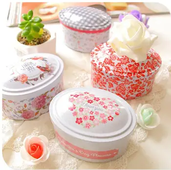 

6pcs/lot Oval Metal Tin Cans Wedding Candy Storage Box Tea Case