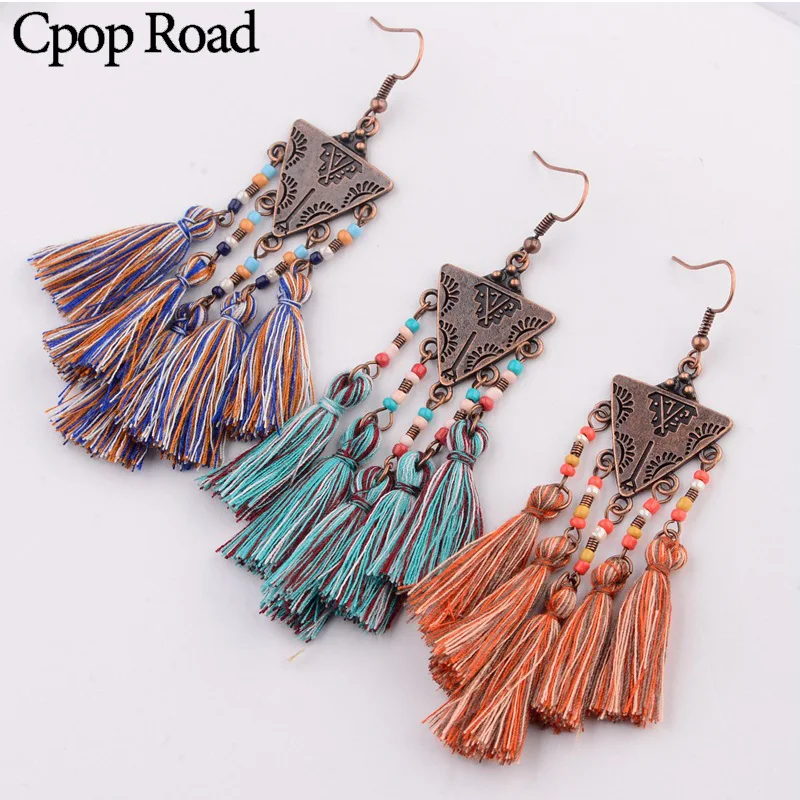 Cpop новые винтажные сережки с кисточками BOHO бусы ручной работы этнические