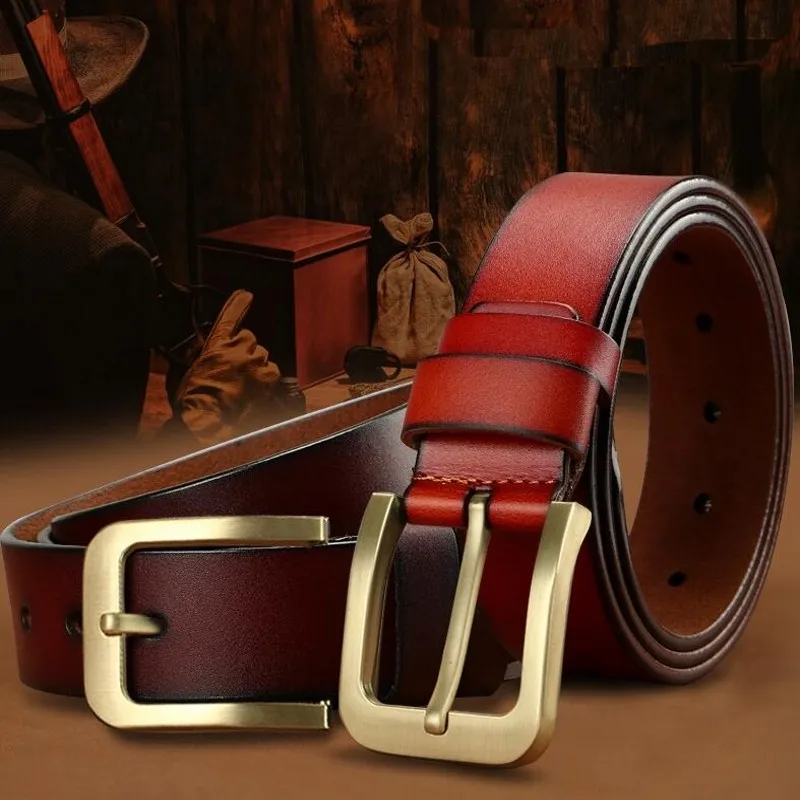 Ремень мужской из натуральной кожи модный роскошный брендовый винтажный деловой