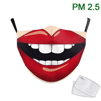 

Big Mouth Funny Mouth Muffle Teeth Series Print Fabric Washable Mask Reusable Adult Earhoop Dust Pm2.5 Filter Dustproof
