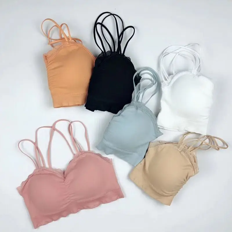 Модные новые бесшовные внутри дышащие фитнес обернутые грудь кружева сшивание сплошной цвет спортивные лифчики