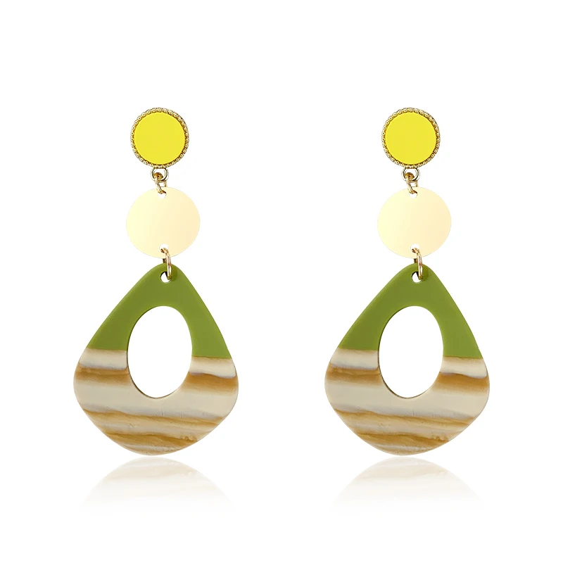 

DREJEW Contrast Color Pink Black Green Statement Earrings 2019 Big Geometric Resin Alloy Drop Earrings for Women Weddings HE2461