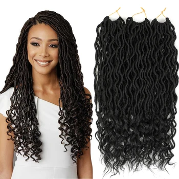 

X-TRESS Crochet Braids Hair Extension Synthetic Curly Faux Locs Soft Goddess Braiding With Deep Wave Ends Black Color Dreadlocks