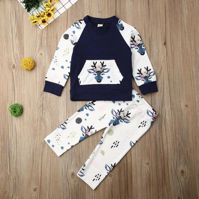 

CA Infant Baby Boy Kid Long Sleeve Deer Sweater Autumn Winter Cotton Clothes Set