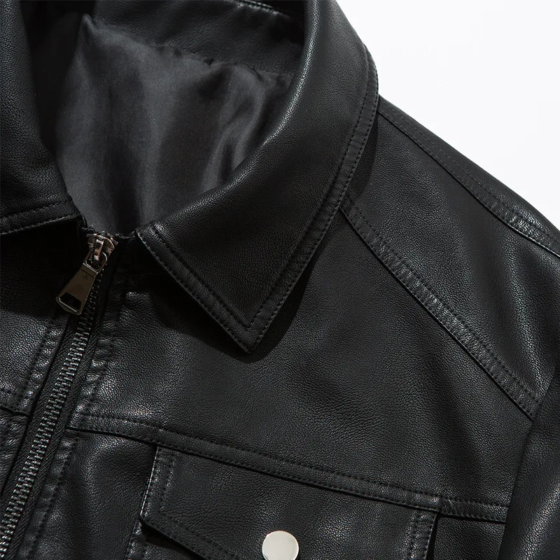 New Style AliExpress Spring And Autumn Coat Multi-pockets PU Leather Jacket Loose-Fit Trend Large Size MEN'S Leather Coat