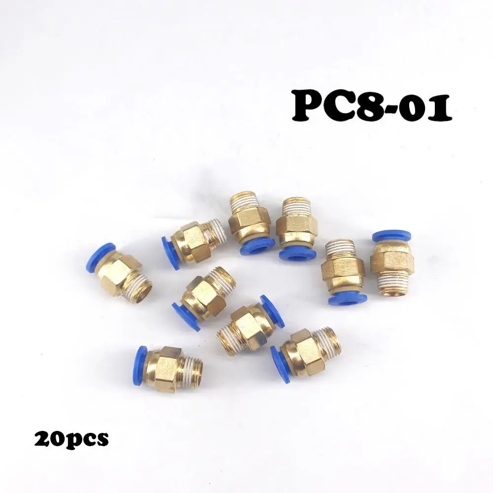 

Free Shipping 20Pcs/lot PC8-01 8mm Thread Straight Throught 1/8\" Pneumatic Pipe Tube