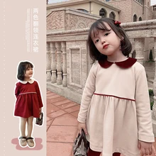 Новое зимнее платье принцессы с лацканами для маленьких девочек Модное детское шерстяное эластичное утепленное платье