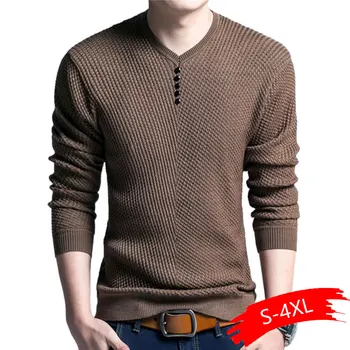 

Sweater Men Casual V-Neck Pullover Men Autumn Slim Fit Long Sleeve Shirt Mens Sweaters Knitted Cashmere Wool Pull Homme