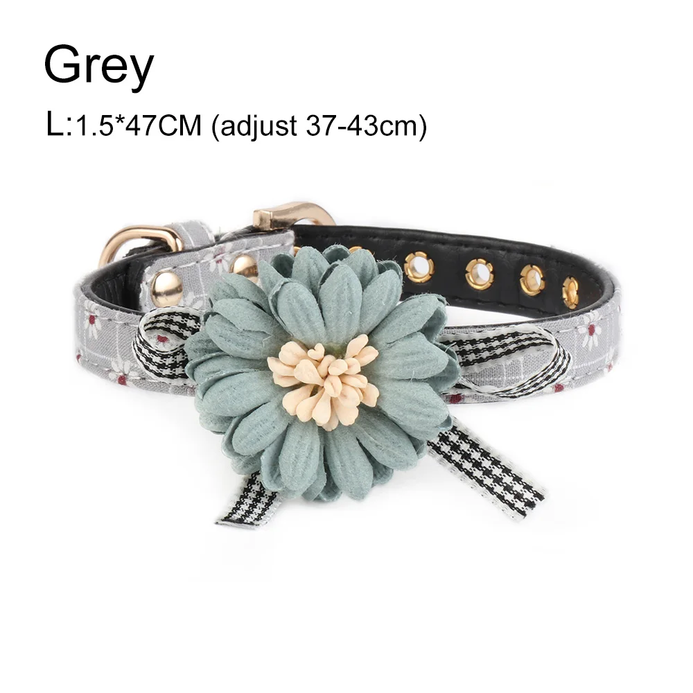 Grey l New Lovely Cute Flower Bowknot Leather Pet Dog Collar Cat Bow tie Neck Strap Adjustable Dog Cat Collar Pet Accessories - Цвет: Grey l
