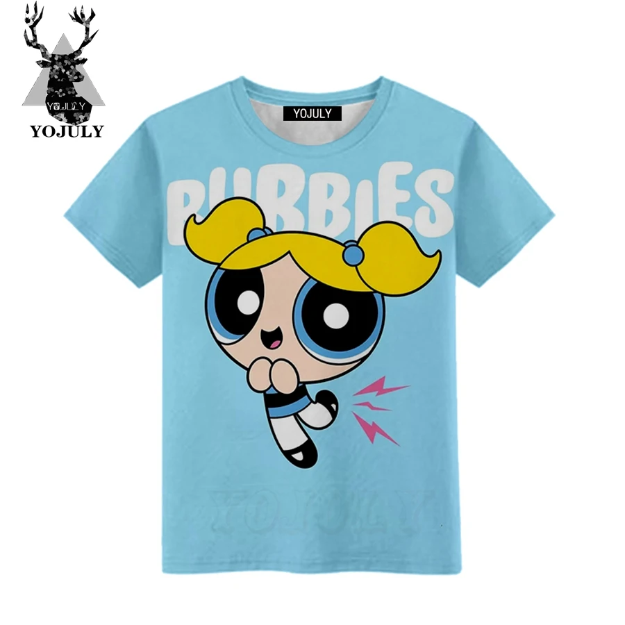 YOJULY/ г. Футболка для девочек с 3D принтом Kawaii Powerpuff летняя повседневная детская одежда для мальчиков футболки с короткими рукавами и рисунком, A16
