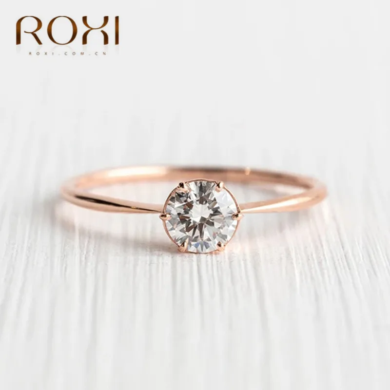 ROXI роскошное обручальное кольцо из розового золота кольцо Шесть крапанов AAA циркон обручальное кольцо изящные украшения для пальцев женщины обещают CZ камень пара кольцо
