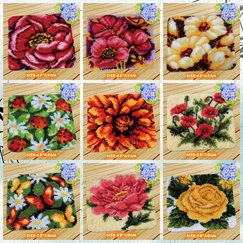 

Cartoon Flower Latch Hook Rug Kit Unfinished Crocheting Rug Embroidery Carpet Handmade Floor Mat Carpets Living Room Needlework