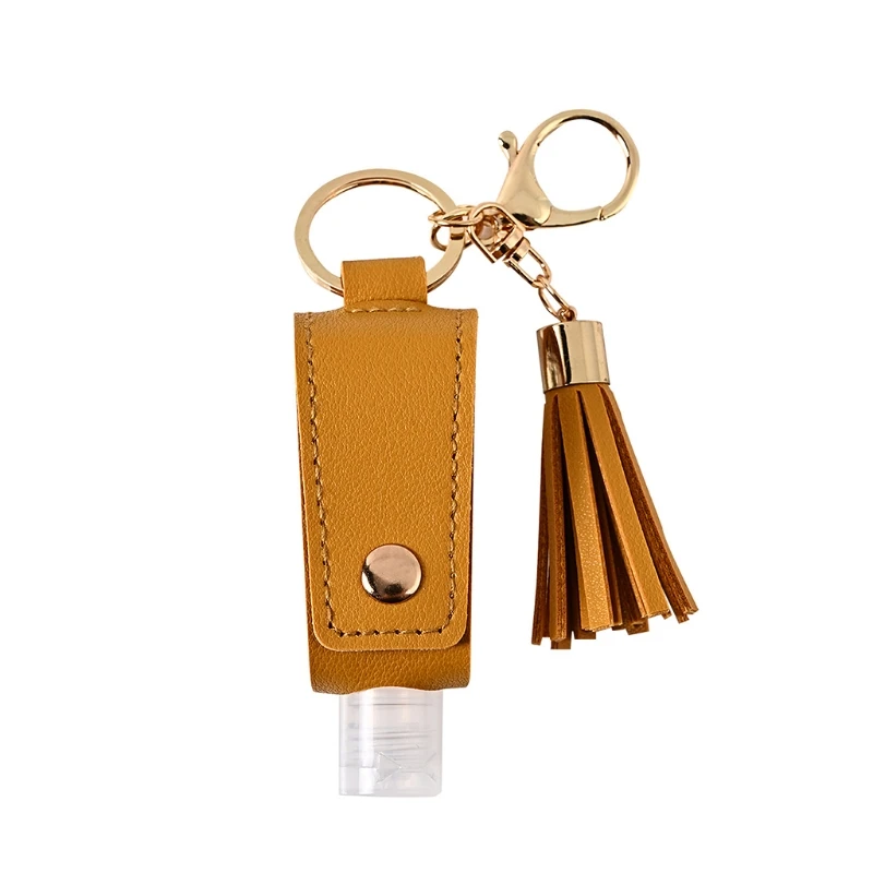 

2023 New 30ml Portable Empty Leakproof Plastic Travel Bottle for Hand Sanitizer with Tassels Leather Keychain Holder Carriers