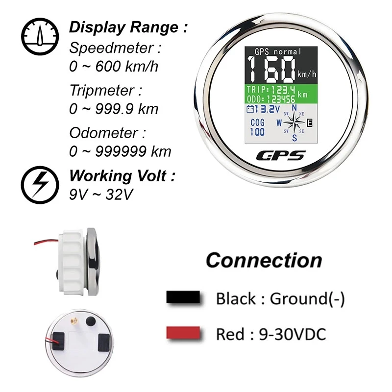 85mm GPS Speedometer With GPS Antenna For Boat Car Motor Yacht TFT Screen Waterproof Odometer Adjustable Trip ODO COG Voltmeter