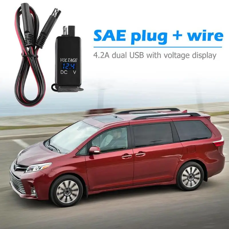 Водонепроницаемый Автомобильный мотоцикл SAE к двойному USB зарядному адаптеру с вольтметром