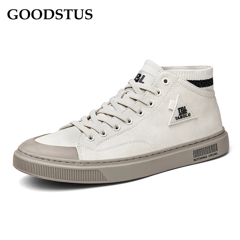

GOODSTUS Men Casual Shoe Pu Vamp Breathable Lace-Up Anti-Slip Comfortable Solid New Fashion High Top Quality Male Casual Sneaker