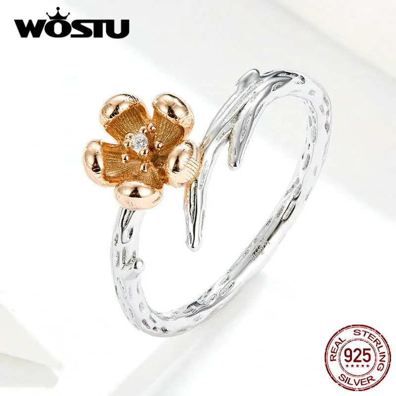 WOSTU, настоящее 925 пробы, Серебряное цветочное кольцо для женщин, циркониевое обручальное кольцо для влюбленных, модное уникальное ювелирное изделие DXR599