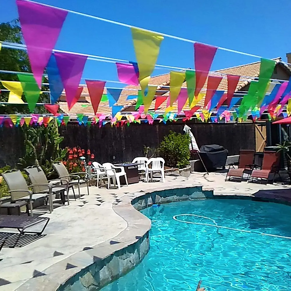 Party Decorations Birthday Banner Birthday Streamers 50 Meter Rainbow Pennant Outdoor Banner 100 Flags Nylon Advertising Hanging Flag Wedding Decor Birthday Party Supplies